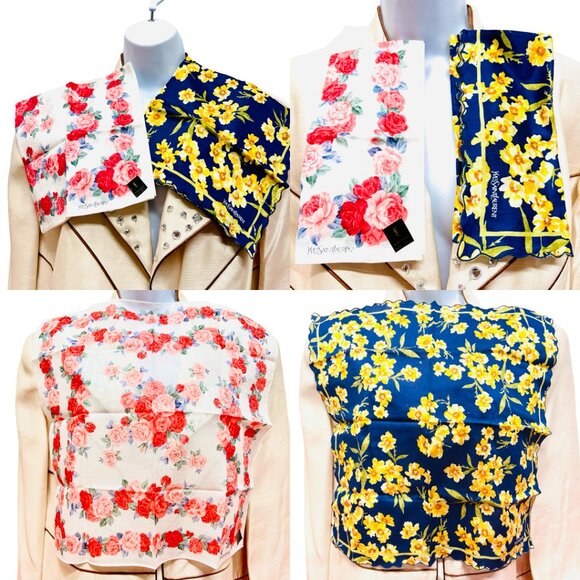 2) New  Beautiful YSL MiniScarf/Handker cotton 19 "  Purple  Pink Floral (61 - Picture 11 of 14